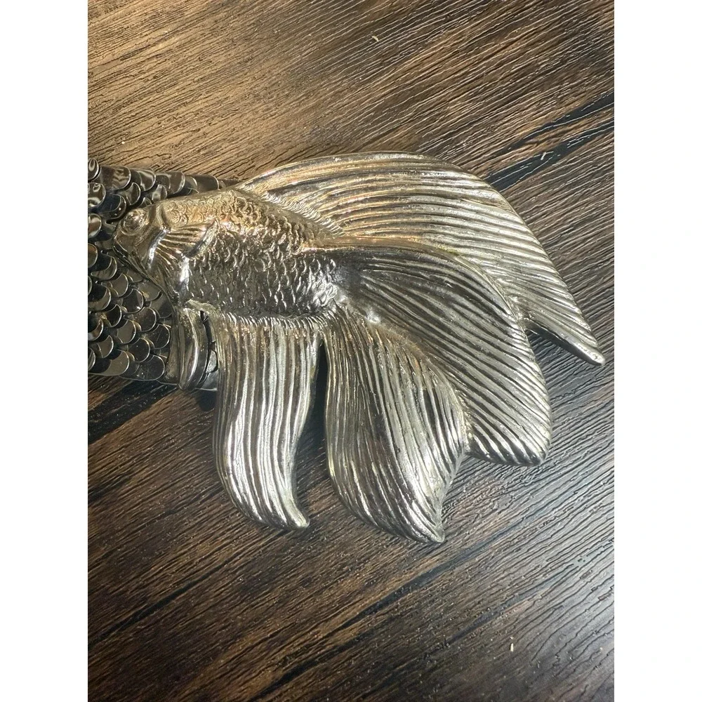 Vintage Silver Tone Betta Fish Stretch Scale Belt Disco Mermaid Glam
